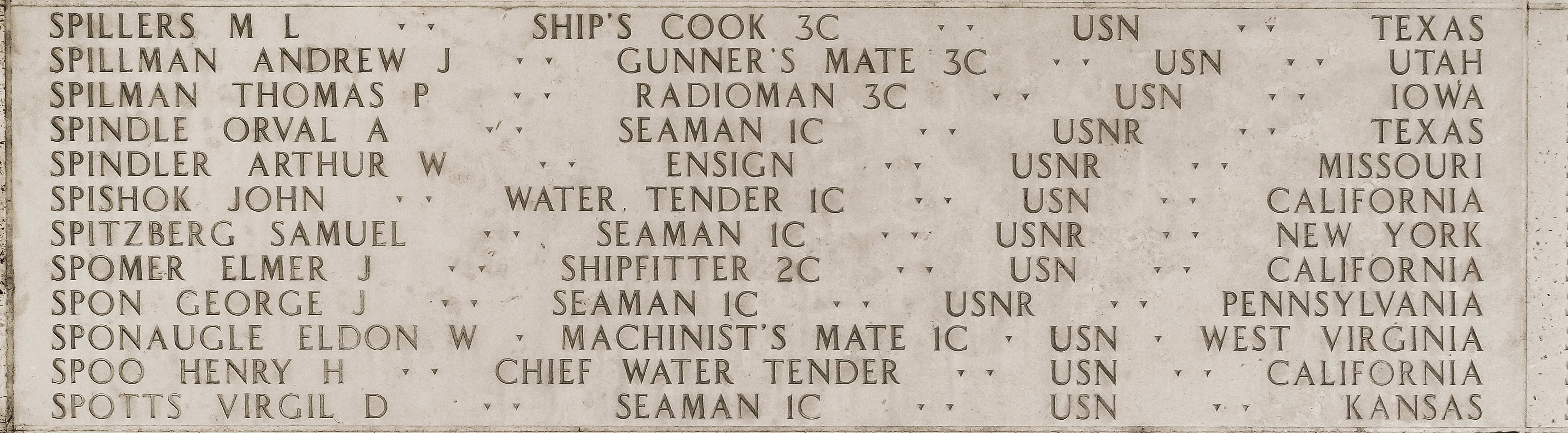 M. L. Spillers, Ship's Cook Third Class